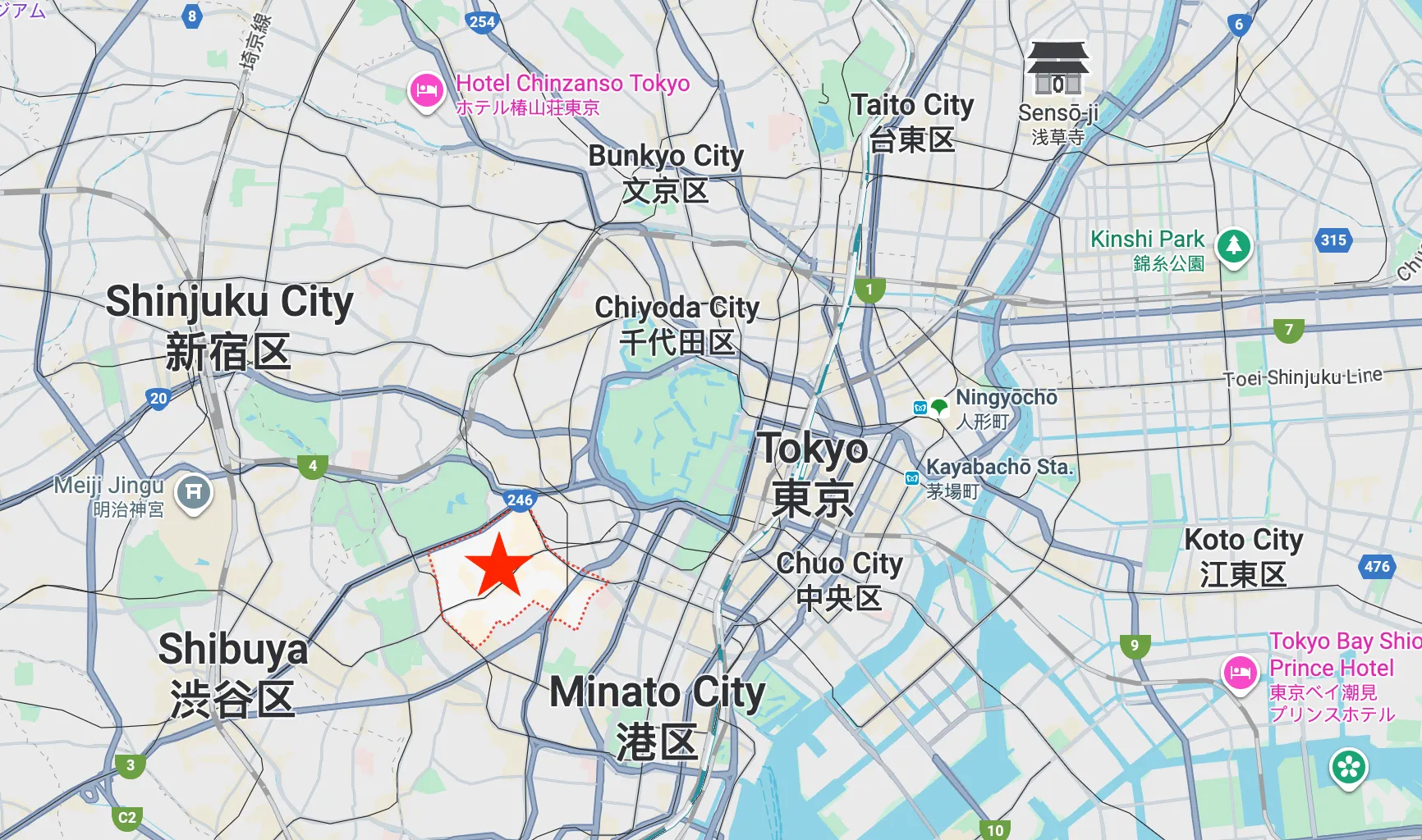 Akasaka on a map