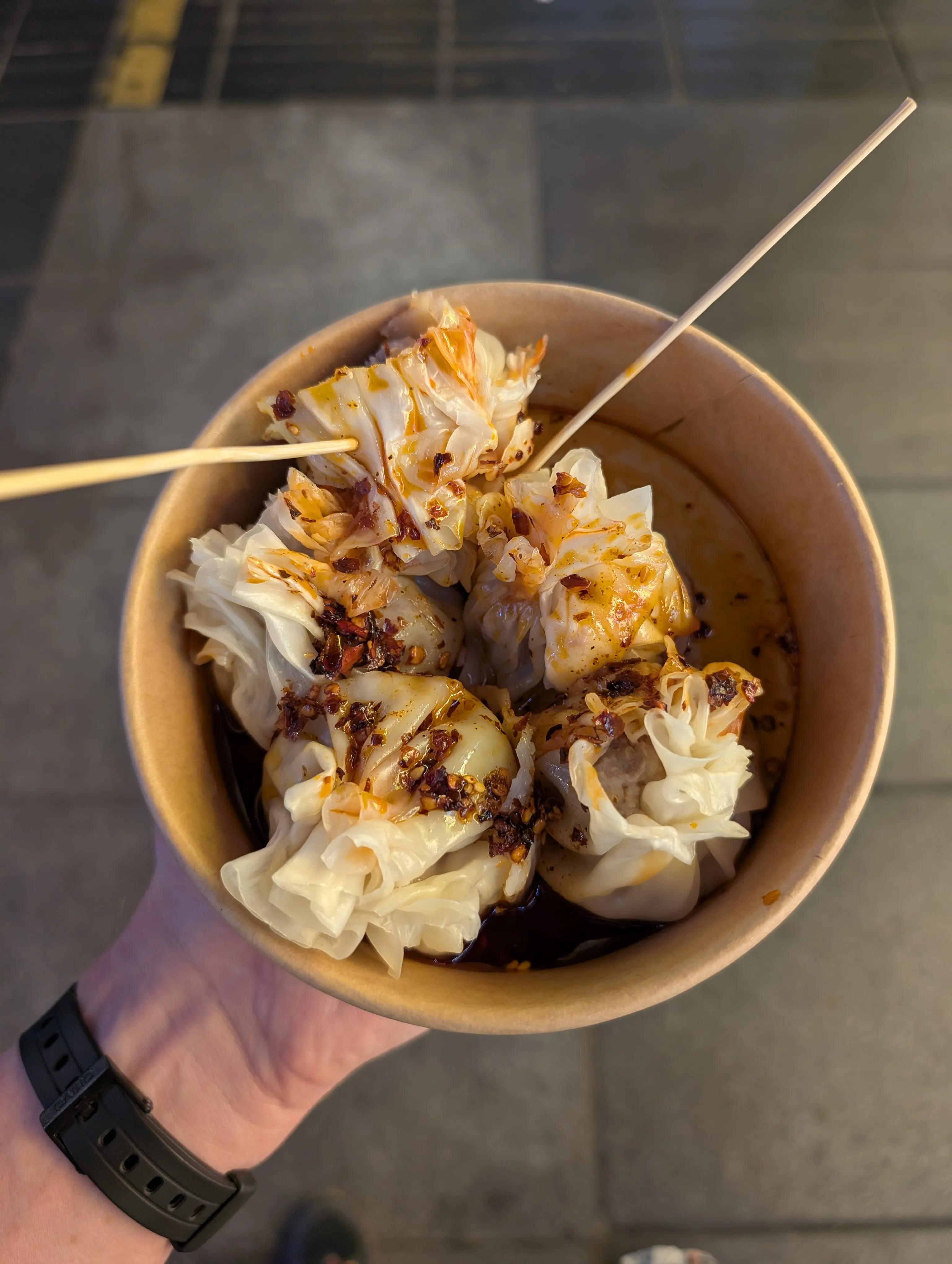 Street food dumplings in Chongqing.