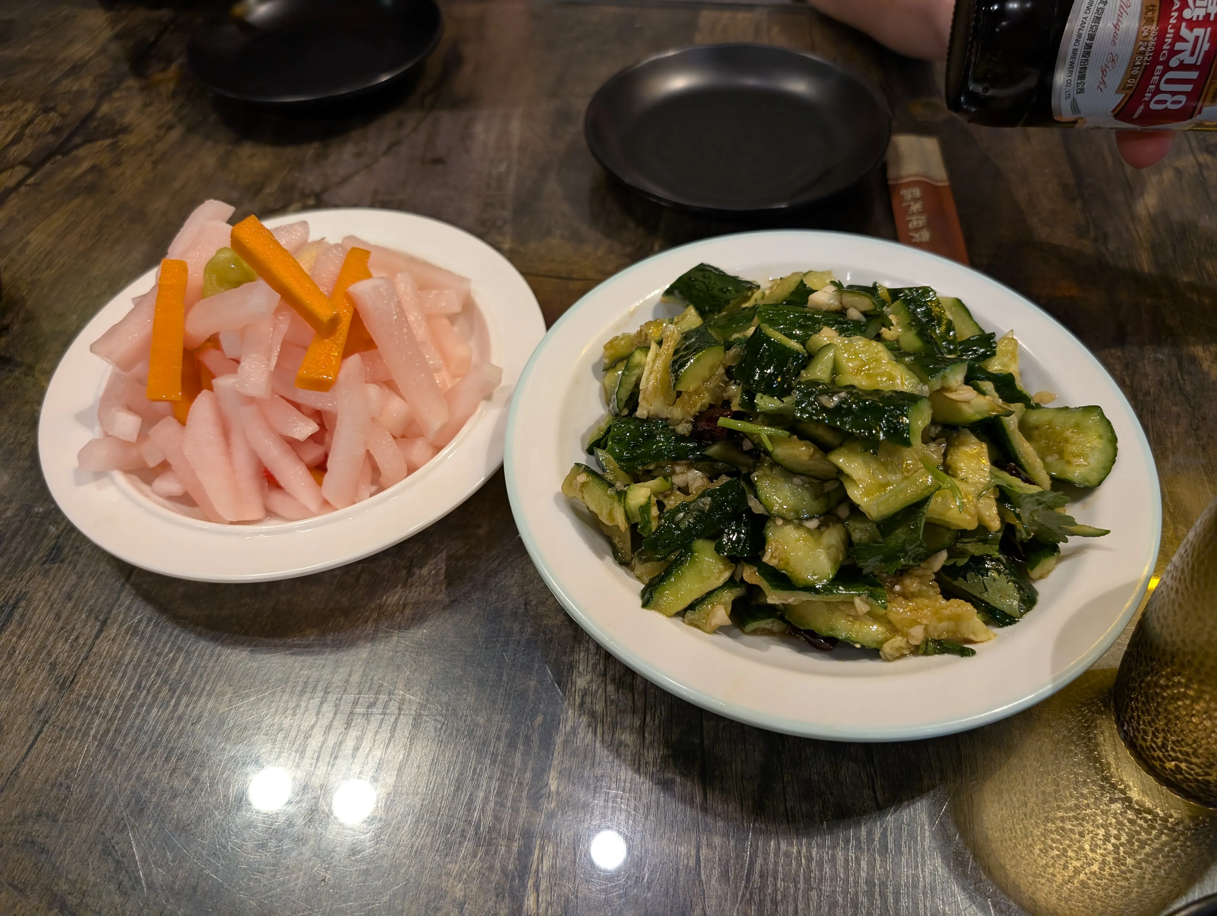 An array of pickled vegetables served before the meal.