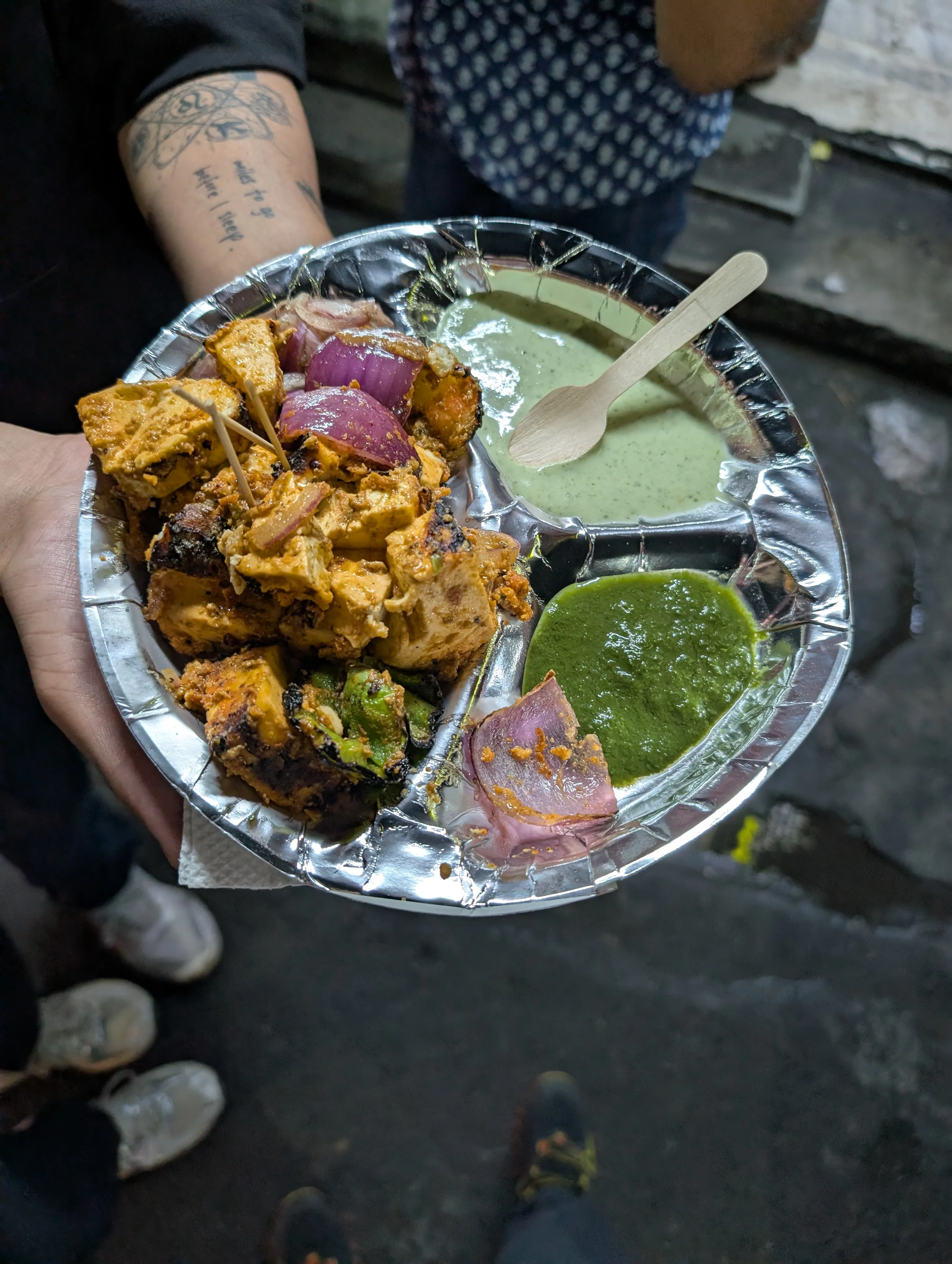 Tandoori paneer with mint chutney and raita, from the Jaipur street food tour.