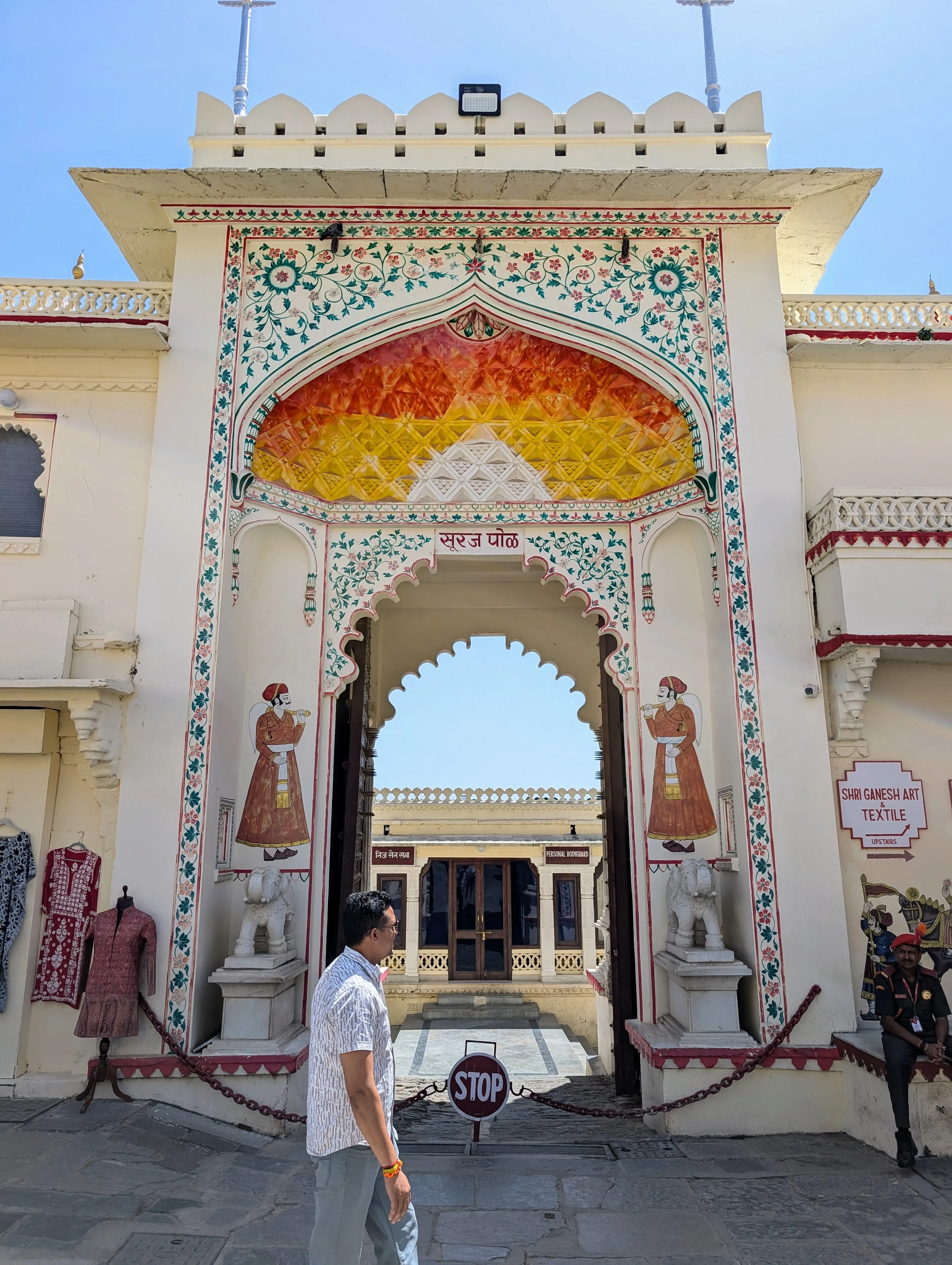 An ornately painted palace gate in Udaipur.